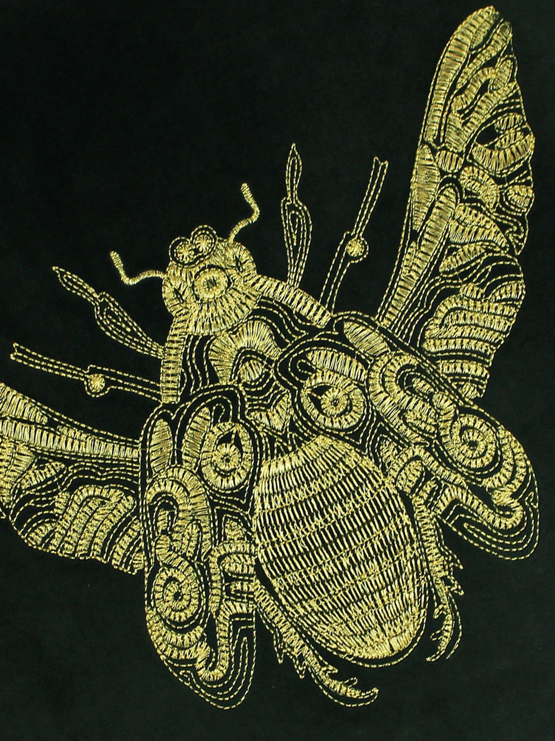 Riva Paoletti emerald green velvet cushion with gold bee (British brand)