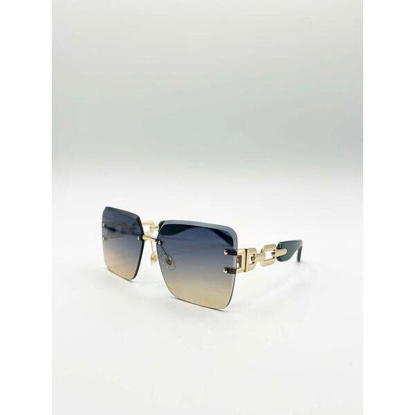 SVNX rimless oversized square sunglasses navy gold (British brand)