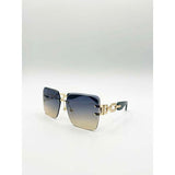 SVNX rimless oversized square sunglasses navy gold (British brand)