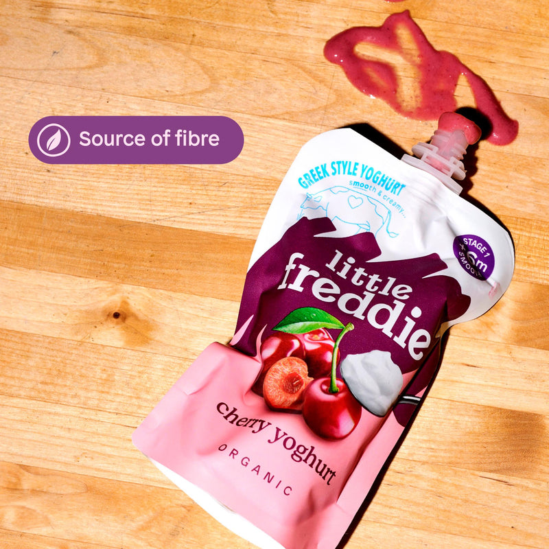Little Freddie organic cherry yoghurt baby food 100g, UK version