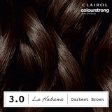 Clairol Colour Strong permanent hair dye Darkest Brown 3.0, imported from the UK
