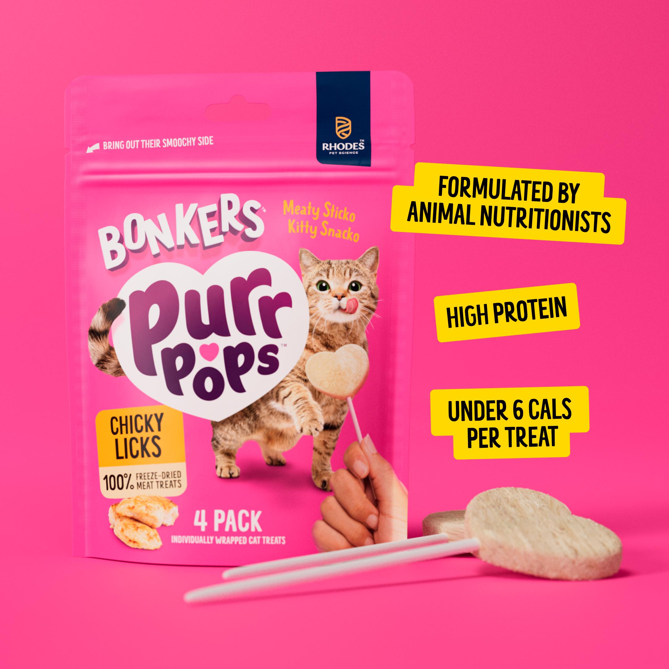 Bonkers cat treats freeze-dried chicken lollipops 4 pack (British brand)