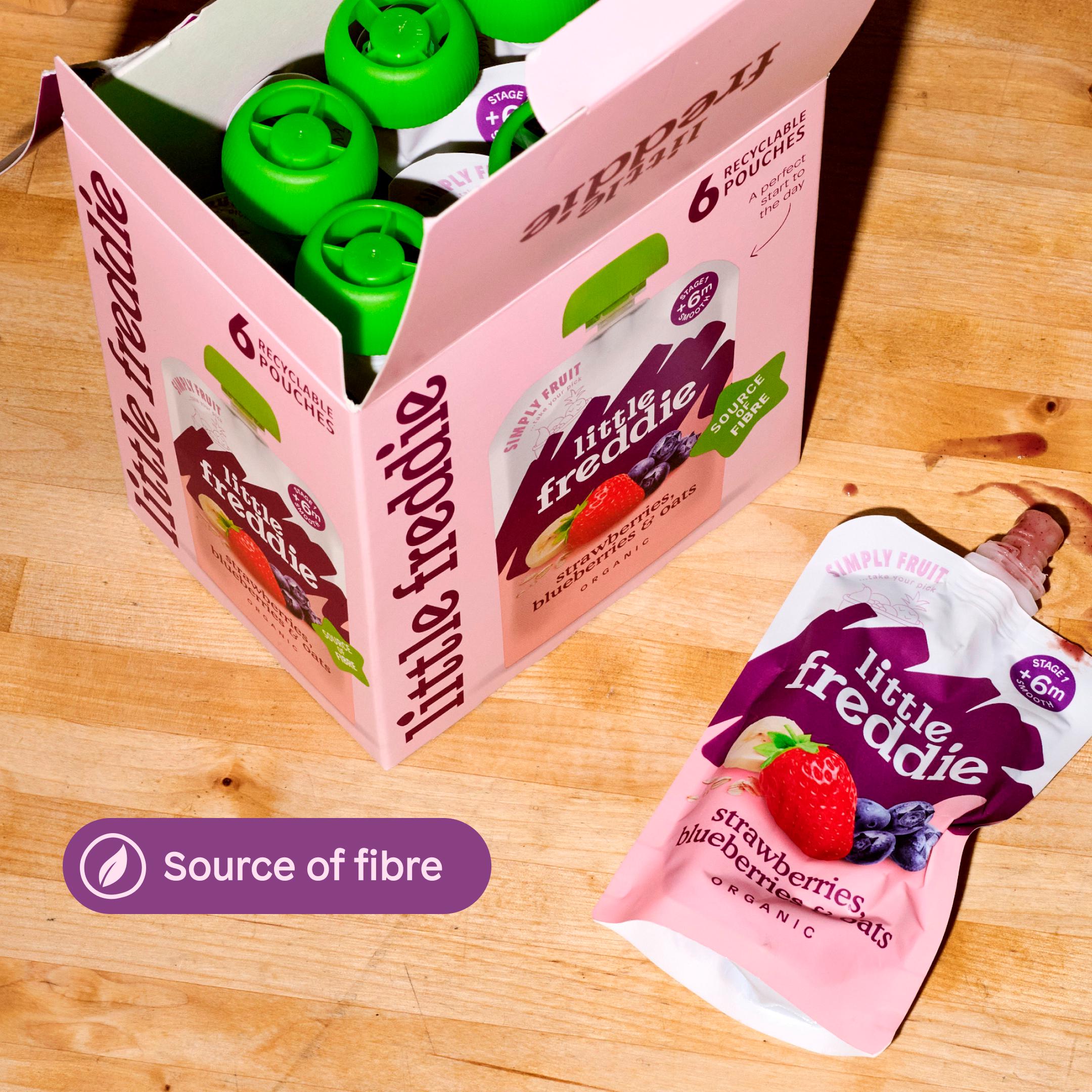Little Freddie baby food pouches organic strawberries blueberries oats 6x100g (British brand)