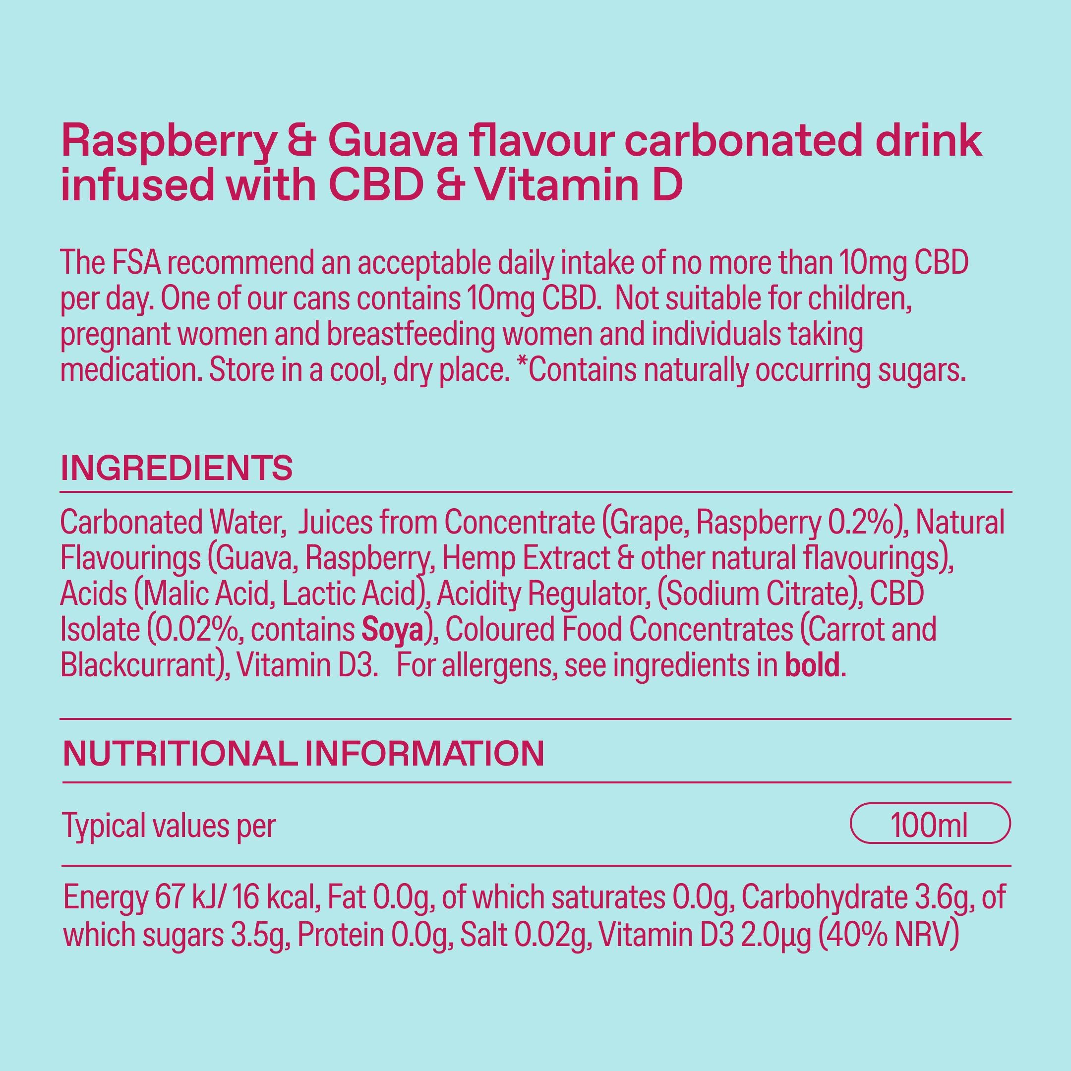 Goodrays CBD drink Raspberry and Guava 330ml can (British brand)