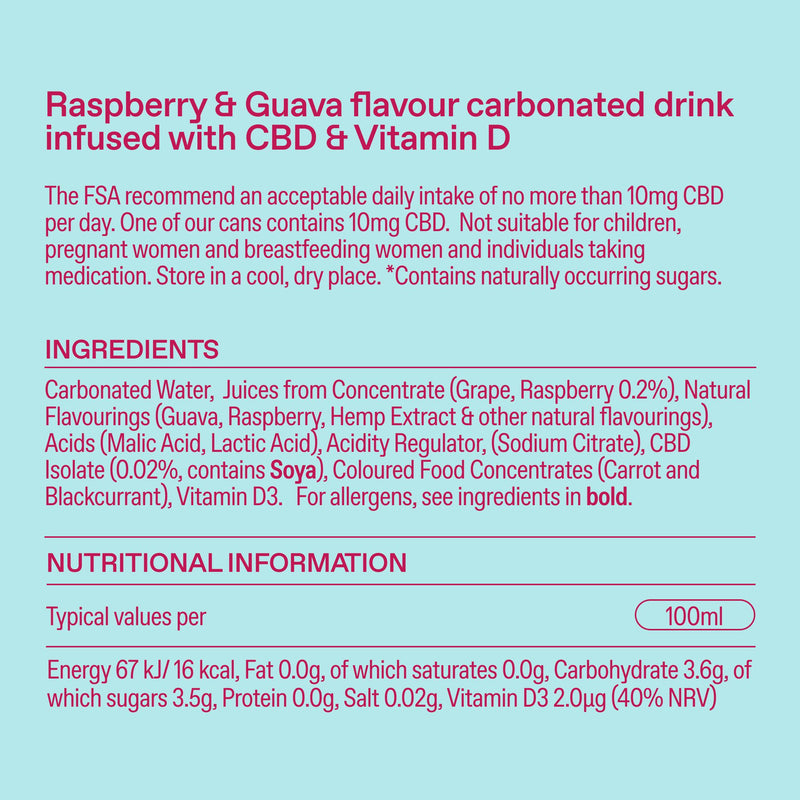 Goodrays CBD drink Raspberry and Guava 330ml can (British brand)