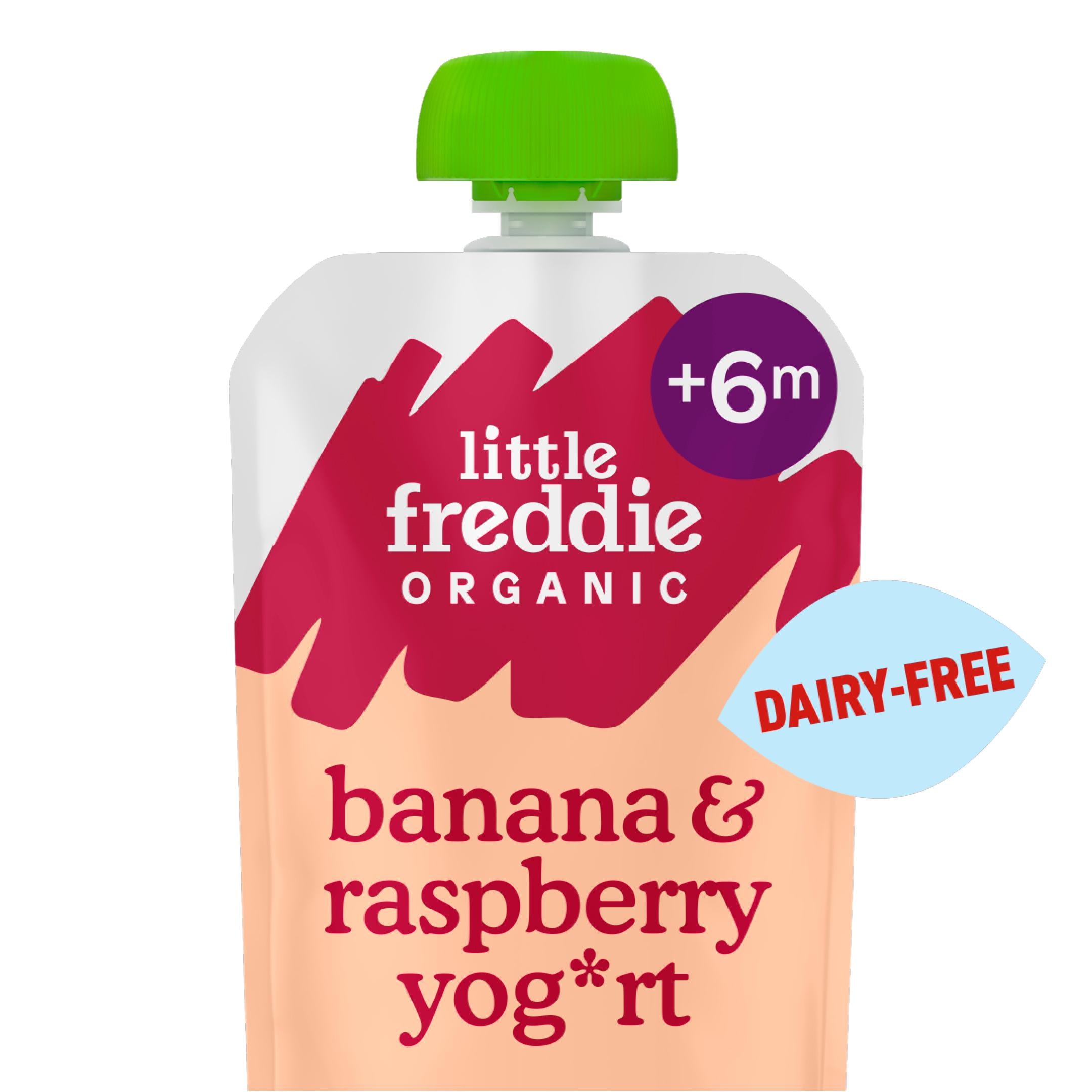 Little Freddie banana raspberry yoghurt pouch 90g, imported from the UK