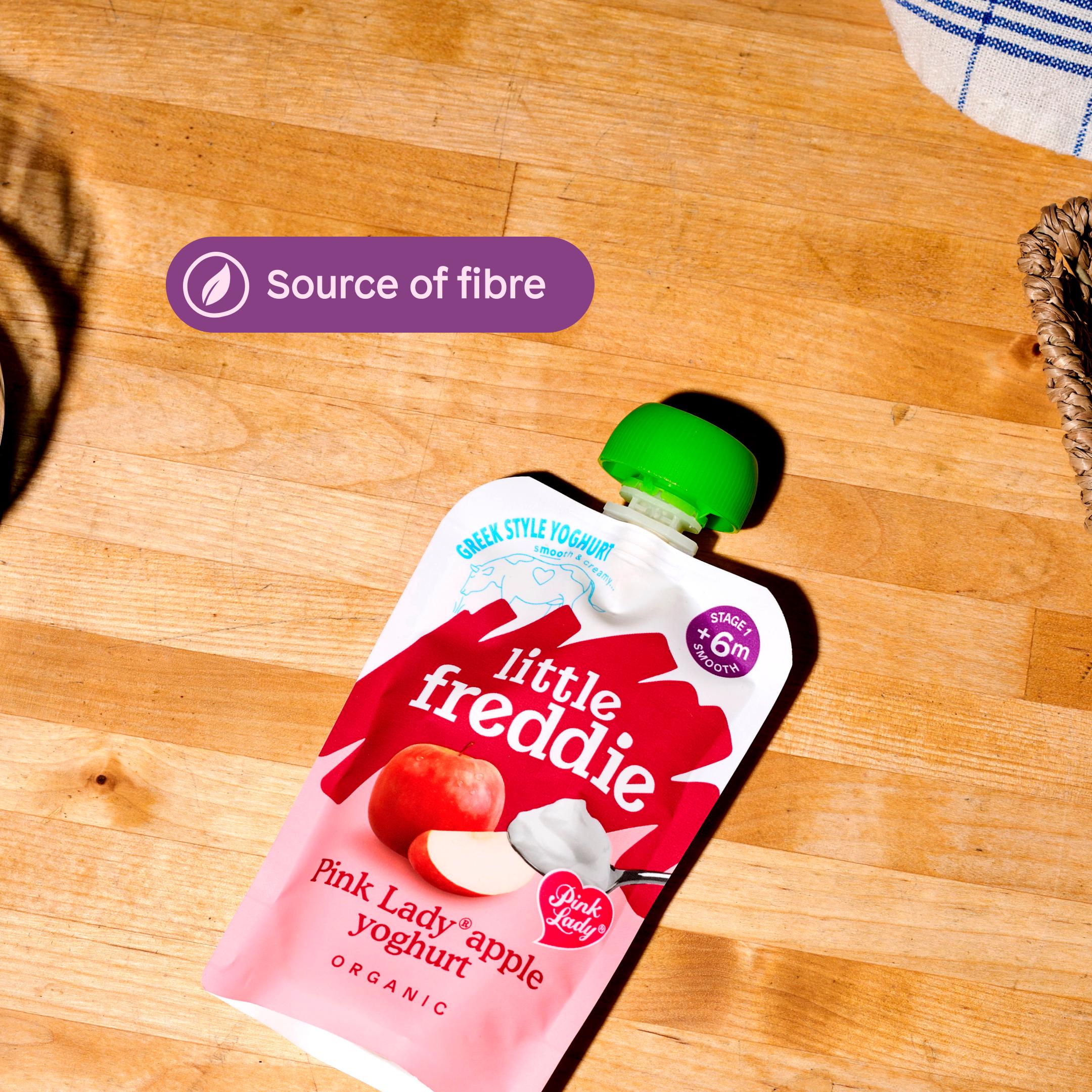 Little Freddie baby food pouch Pink Lady apple yoghurt 100g (British brand)