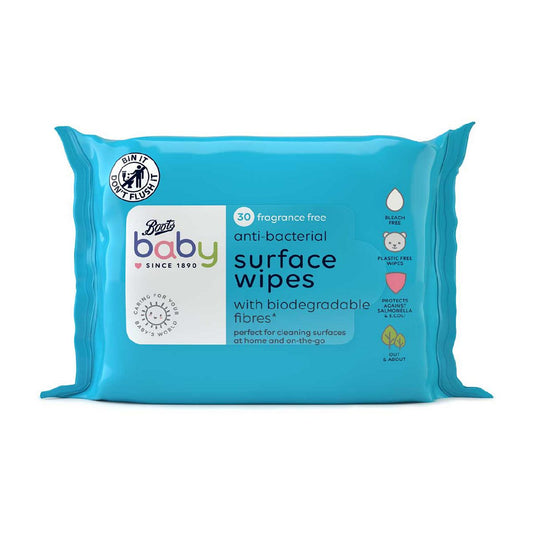 Boots Baby Anti-Bacterial Wipes with biodegradable fibres 30 pack Baby Accessories & Cleaning Boots   