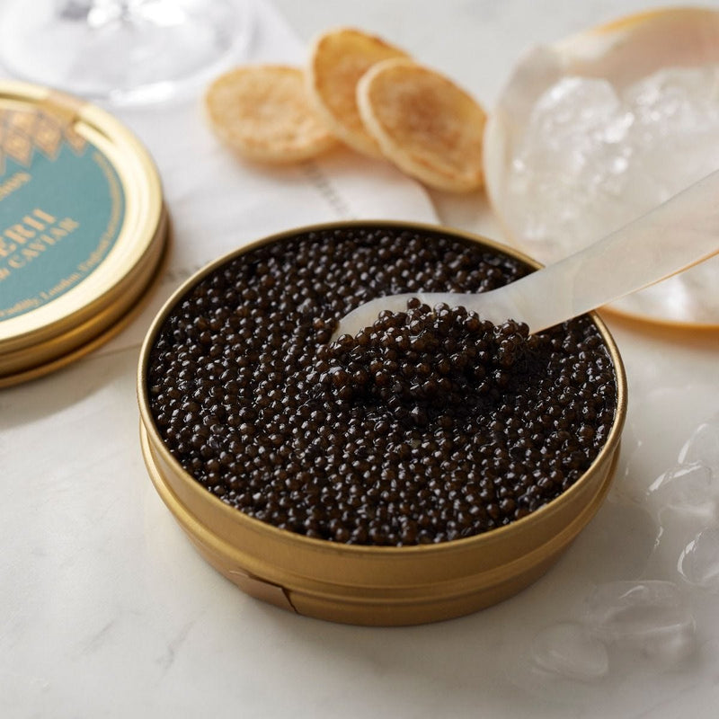 Caviar from Baerii sturgeon, 125g tin (British brand)