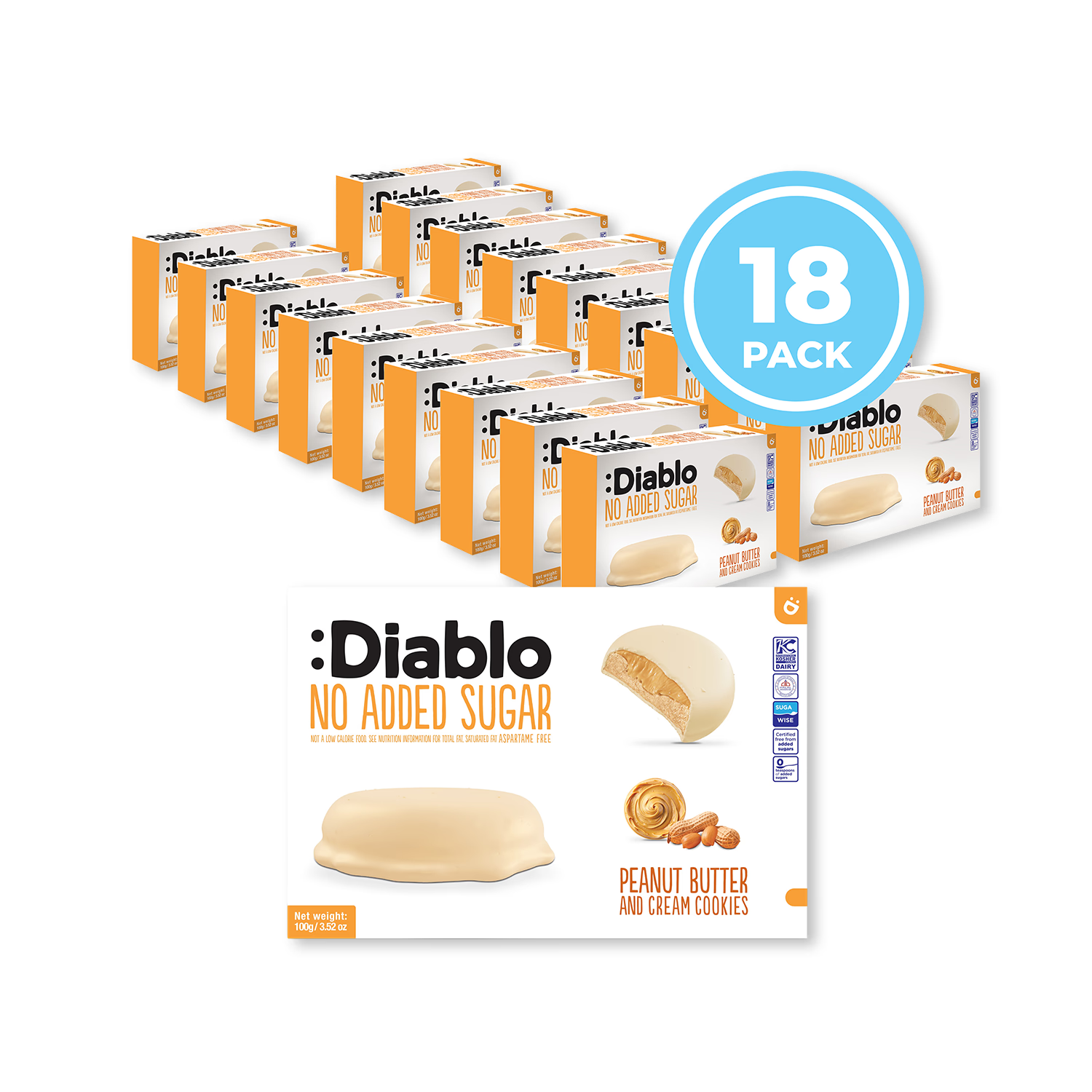 Diablo no added sugar peanut butter and cream cookies 100g pack - British product