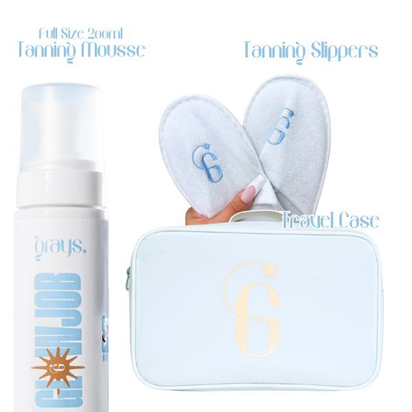 Glowjob tanning kit with extra dark mousse, imported from the UK