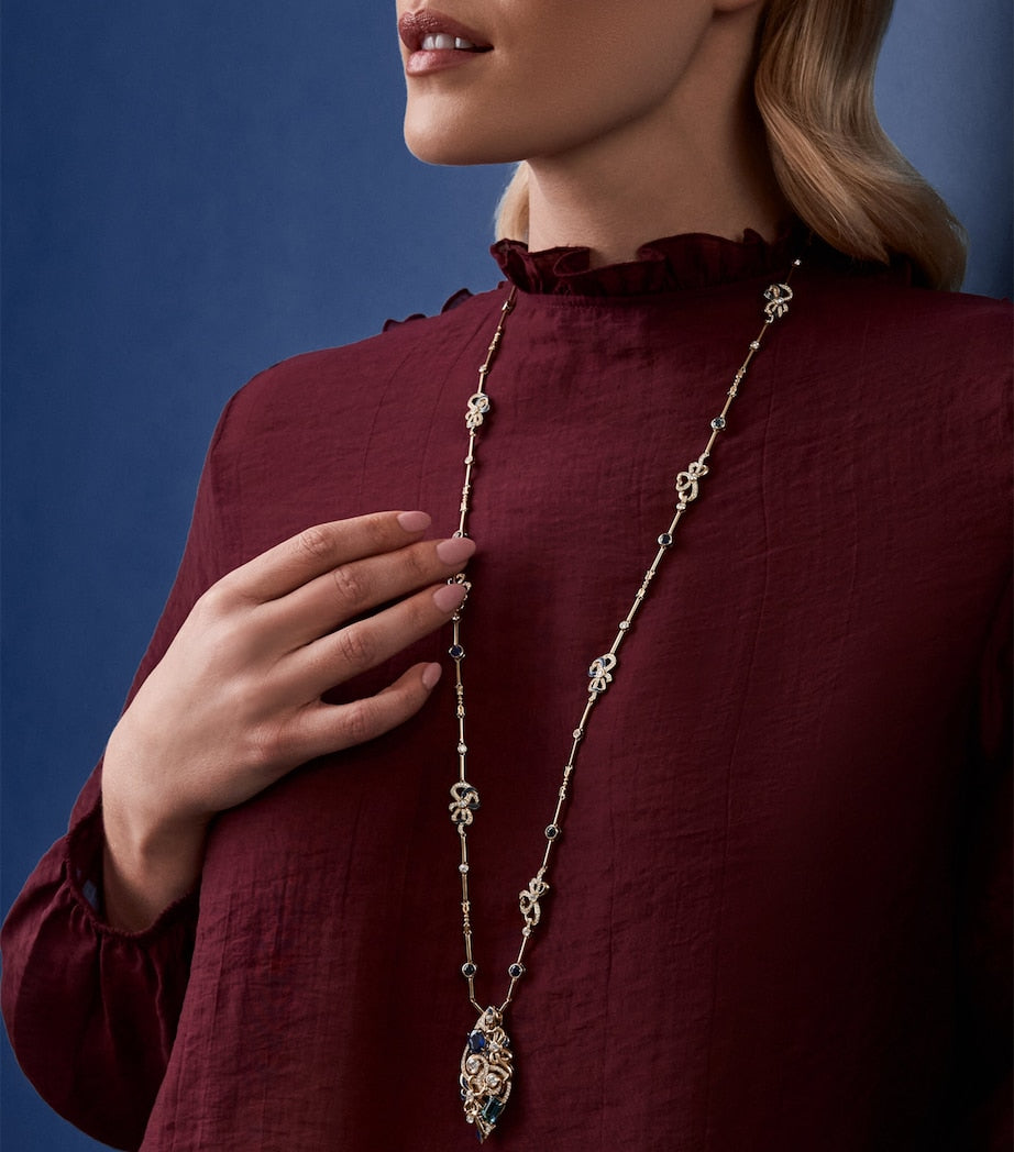 Boodles pendant necklace sapphire diamond gold 18kt (British brand)