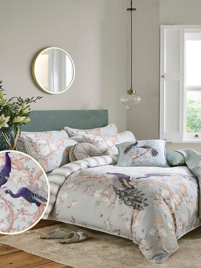Next Laura Ashley Blue Duck Egg Belvedere 100% Cotton Sateen 220 Thread Count Reversible Duvet Cover and Pillowcase Set- Buy online at McGrocer