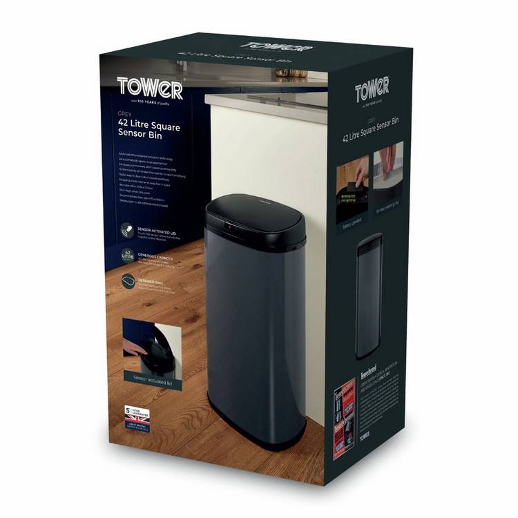 Tower sensor kitchen bin grey 42L, imported from the UK
