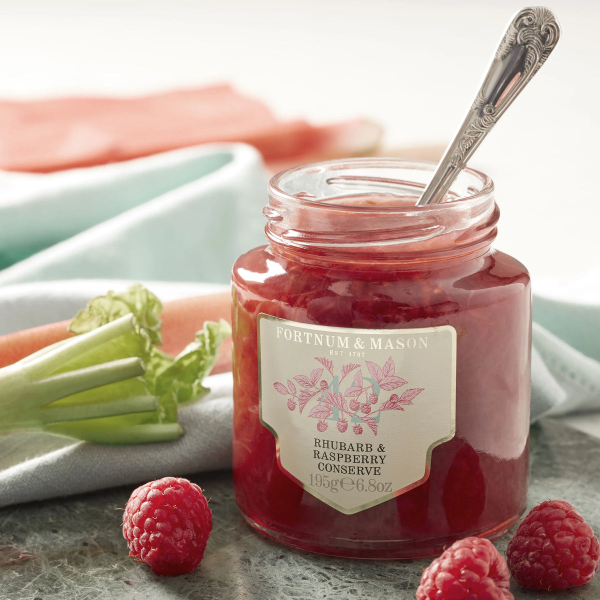 Fortnum's raspberry rhubarb conserve 195g, imported from the UK
