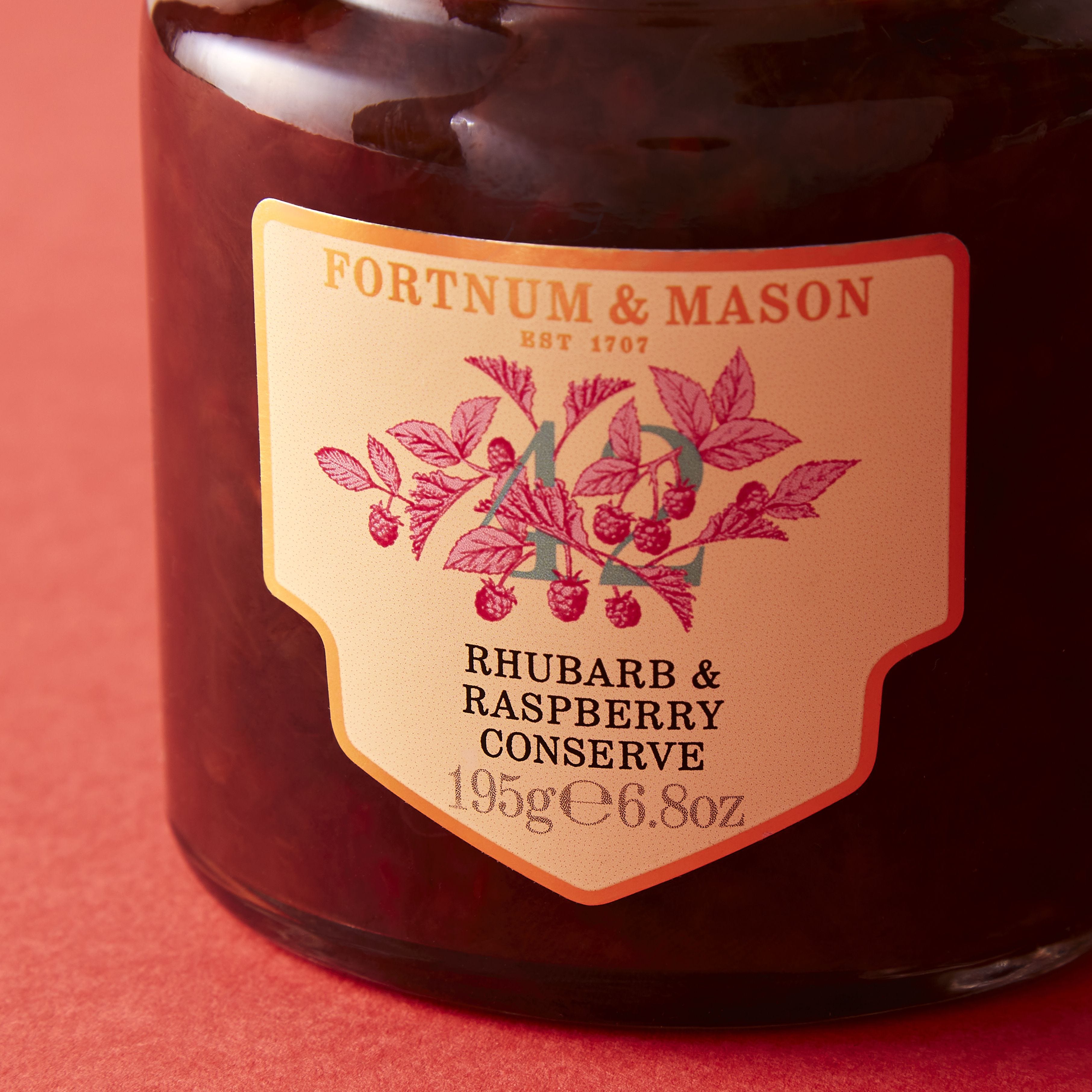Fortnum's raspberry rhubarb conserve 195g, imported from the UK