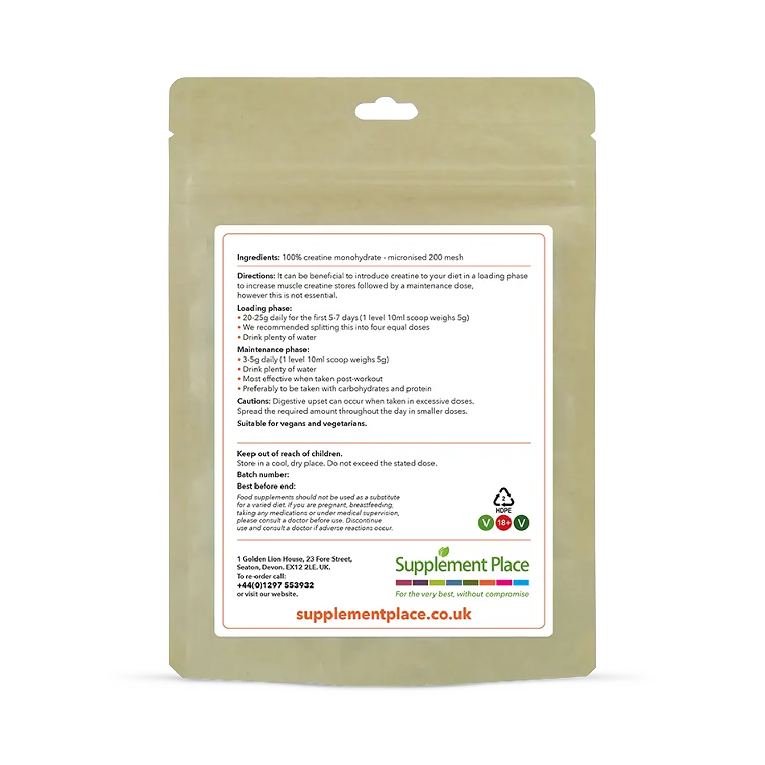 Supplement Place creatine monohydrate powder micronised 200 mesh 250g, UK version