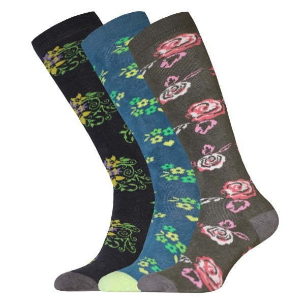 Womens Floral Wellington Socks (Pack Of 3) (UK 4-7) GOODS Superdrug Teal/Grey/Green  