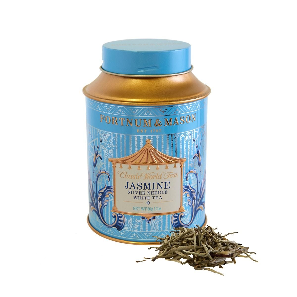 Jasmine Silver Needle white tea 50g tin, imported from the UK