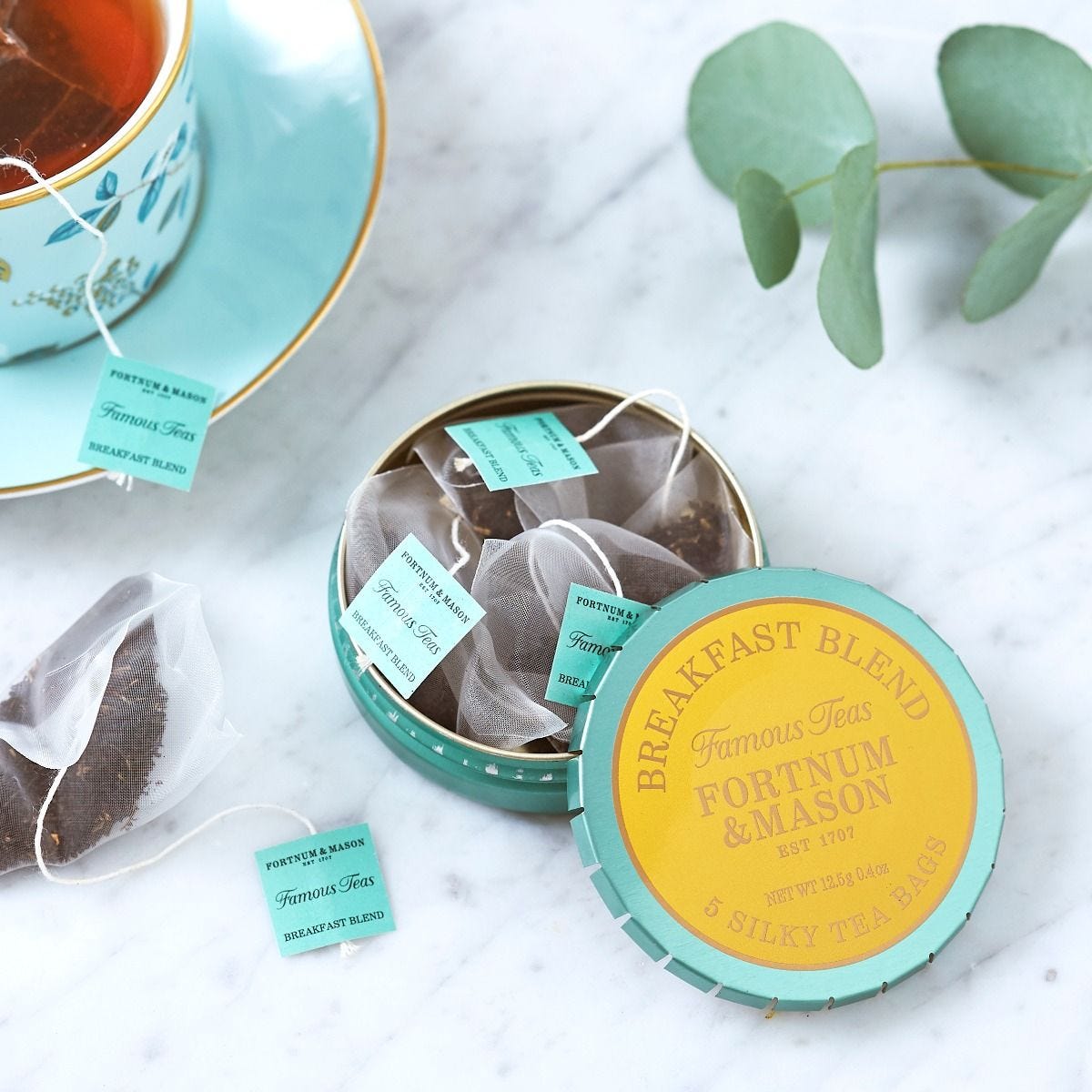 Breakfast blend pocket tin, five whole leaf tea bags 12.5g - British product