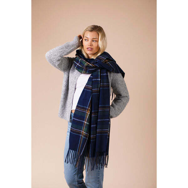 SVNX tartan print scarf in navy, UK version