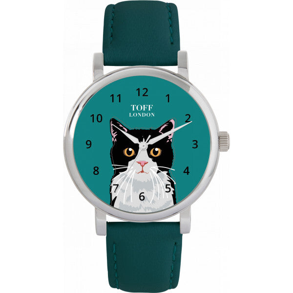 Toff London ladies cat head watch green dial leather strap (British brand)