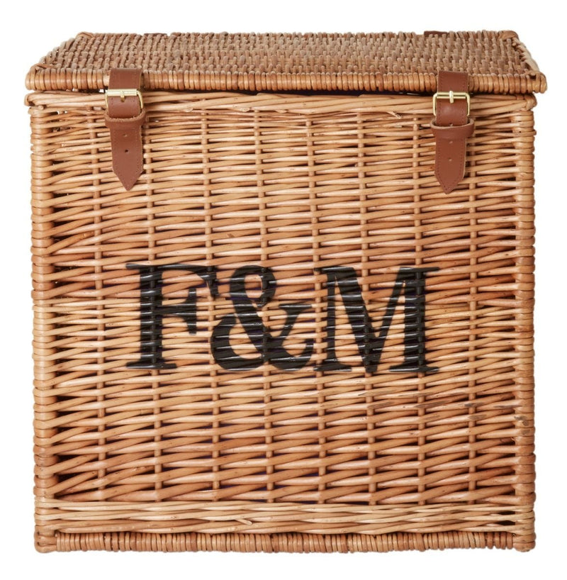 6-bottle wicker basket for wine storage, imported from the UK
