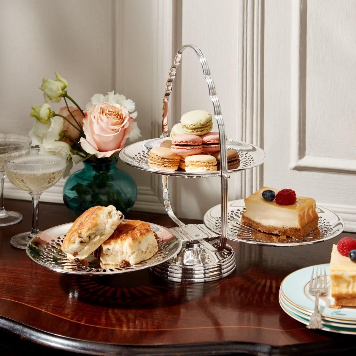 Fortnum's silver-plated foldable cake stand, imported from the UK