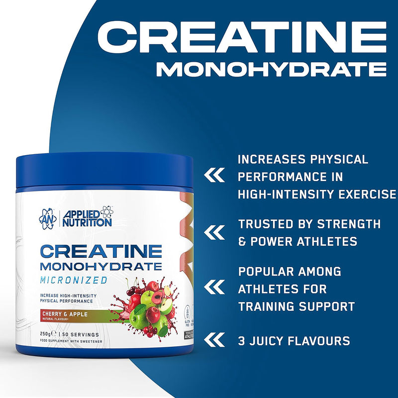 Applied Nutrition creatine monohydrate powder strawberry raspberry 250g tub - British product