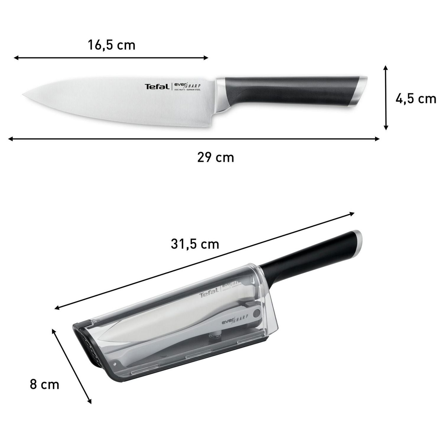 Tefal Eversharp chef knife with integrated sharpener 35.2cm (British brand)