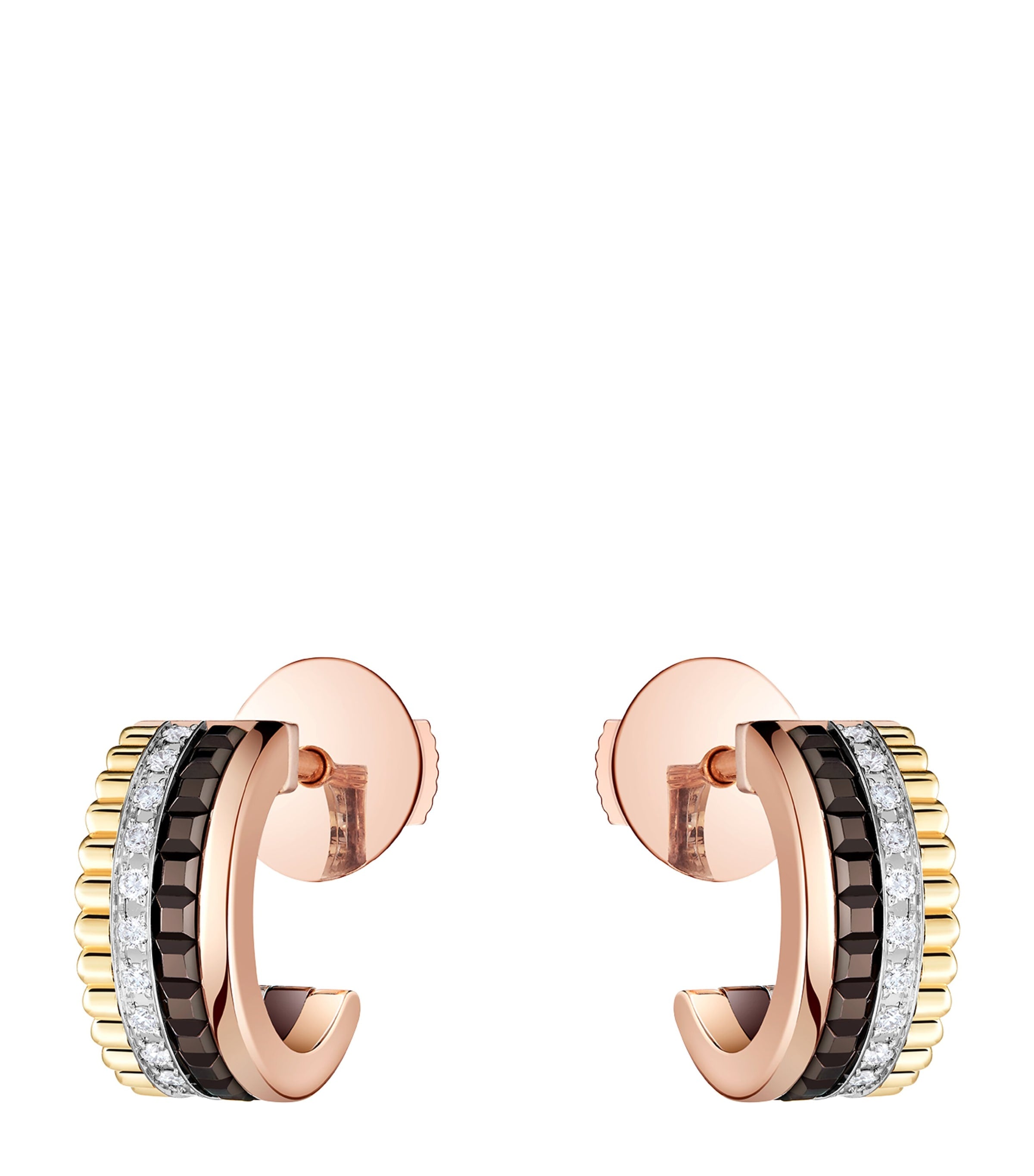 Mixed Gold and Diamond Quatre Classique Mini Hoop Earrings