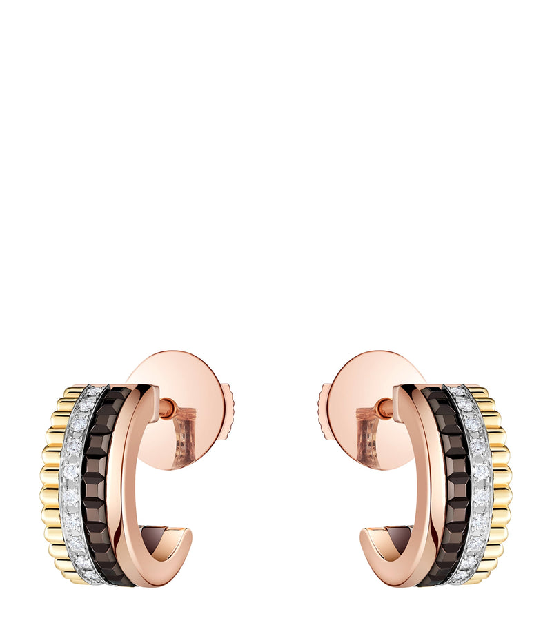 Mixed Gold and Diamond Quatre Classique Mini Hoop Earrings