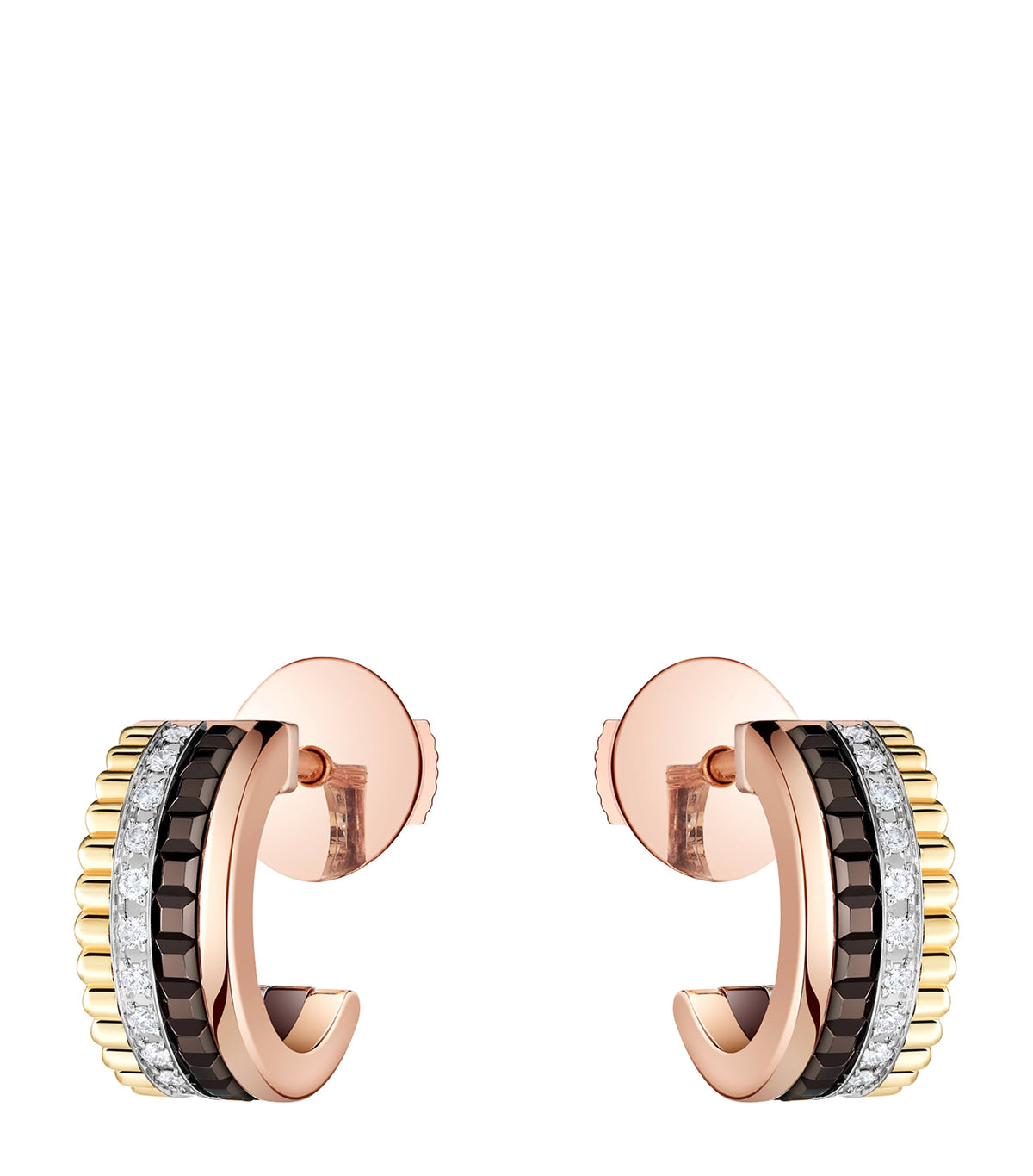 Mixed Gold and Diamond Quatre Classique Mini Hoop Earrings