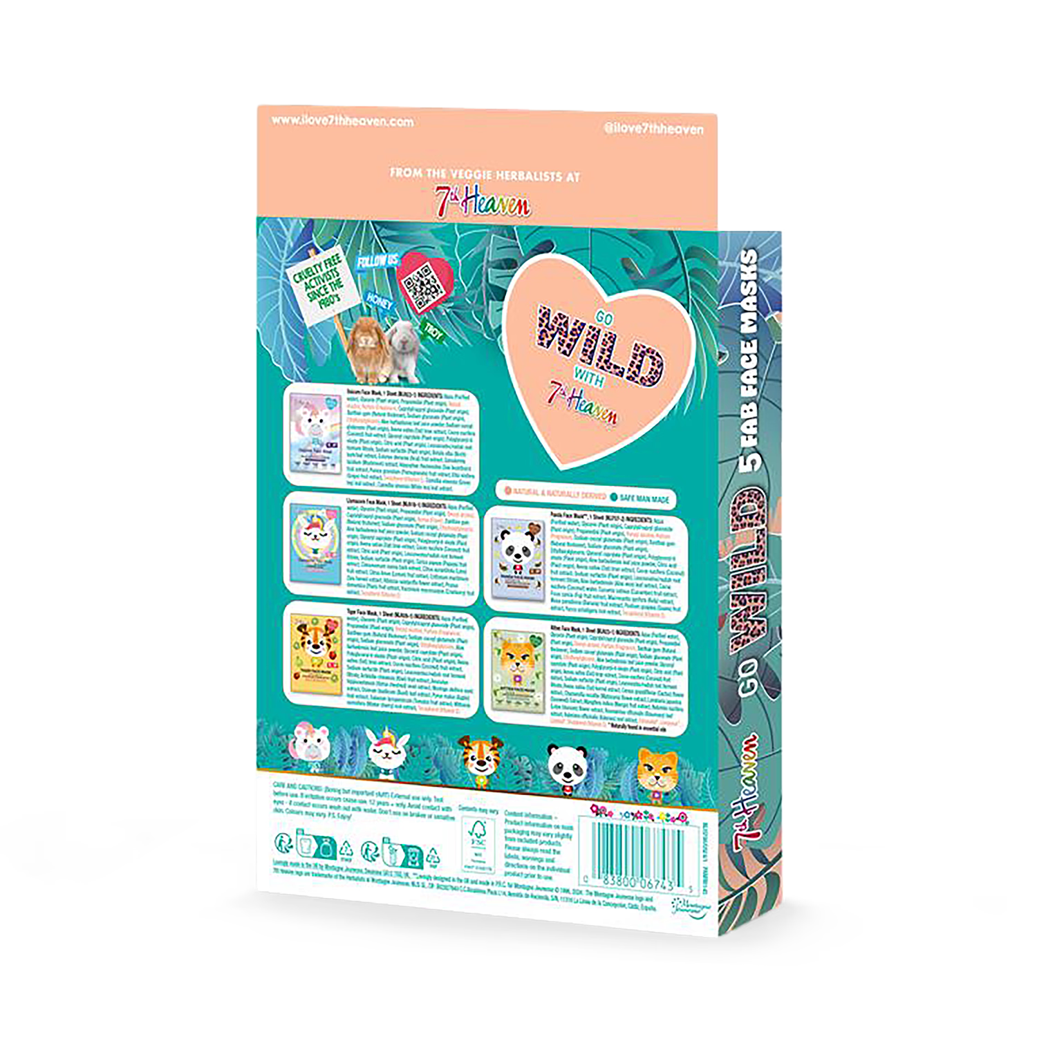 7th Heaven Go Wild 5 pack sheet masks, UK version