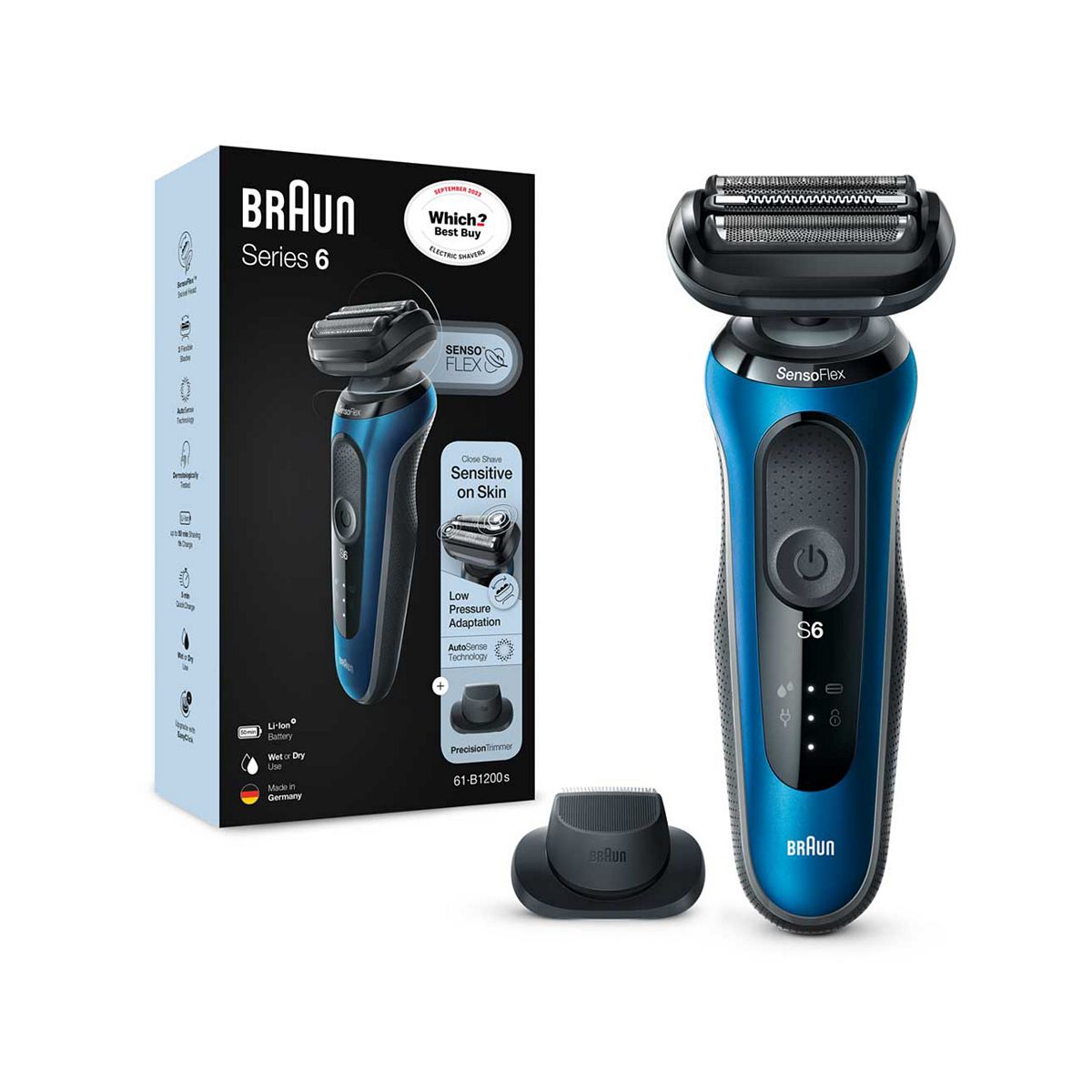 Braun Series 6 Electric Shaver with Precision Trimmer - Blue 60-B1200s Men's Toiletries Boots   