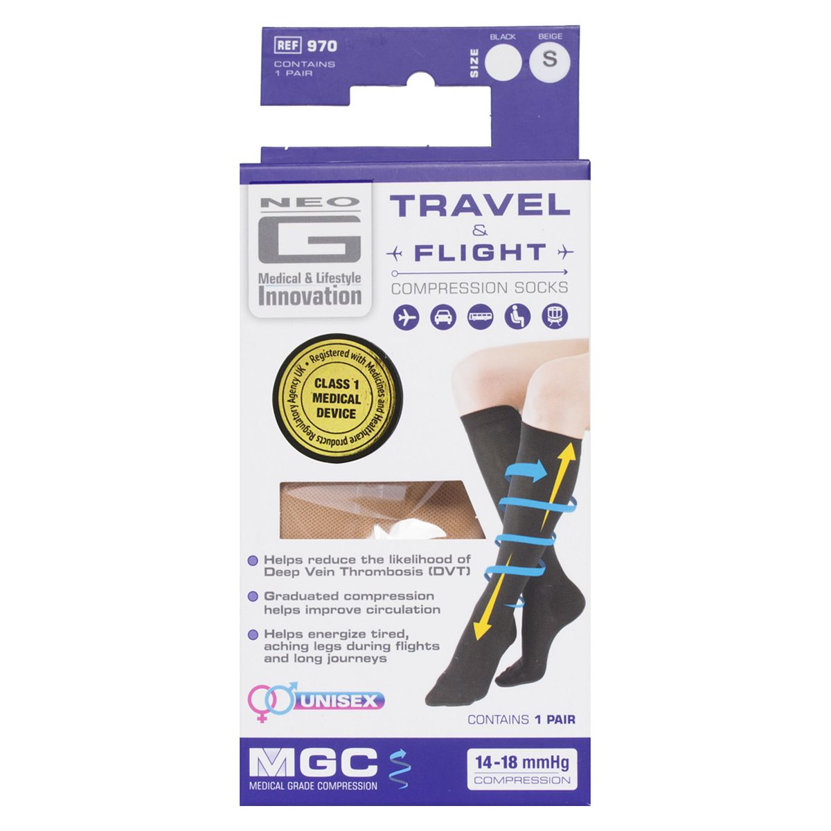 Neo G Travel and Flight Compression Socks Small Beige GOODS Boots   