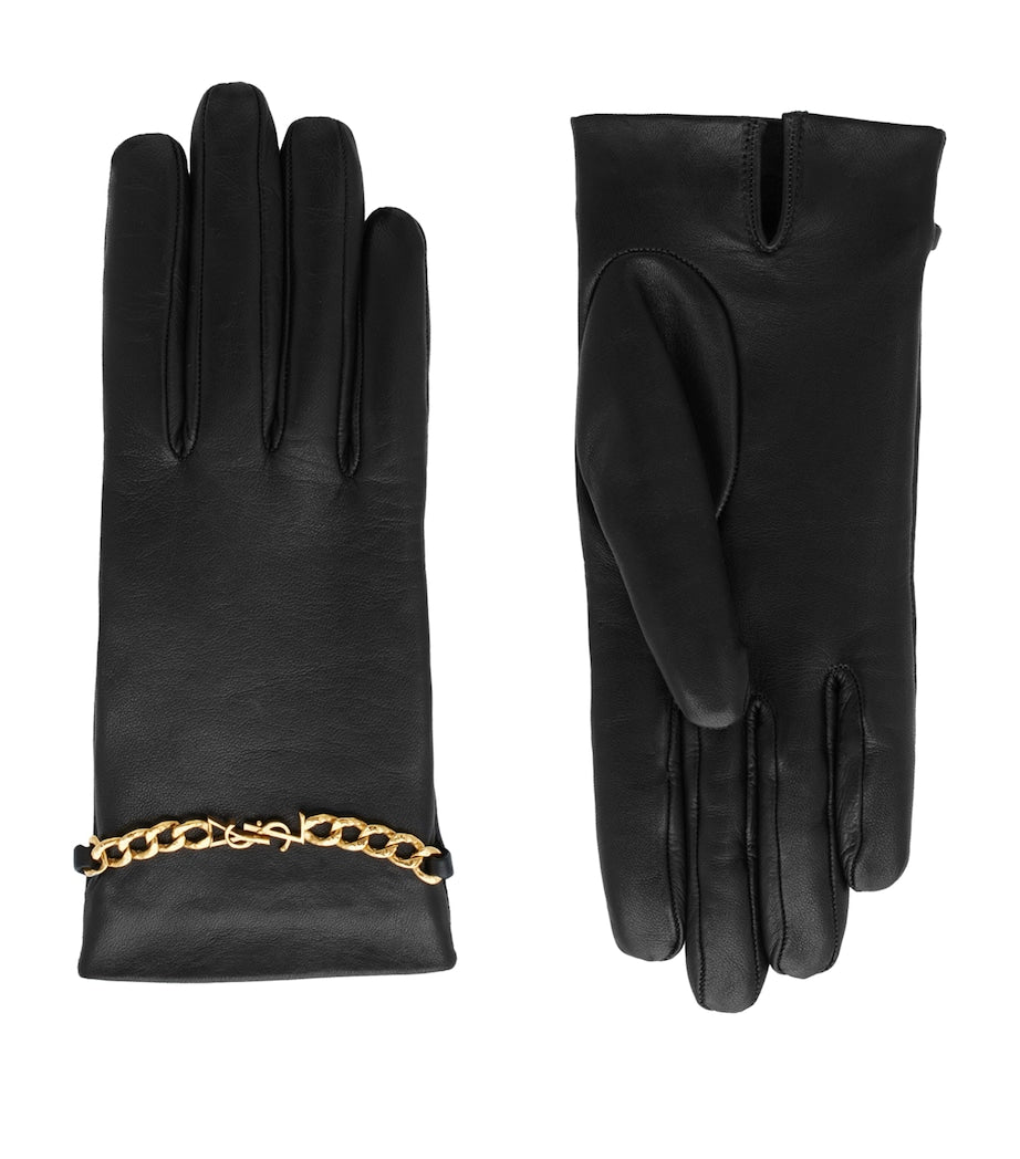 Saint Laurent cashmere-lined leather gloves with chain detail (British brand)