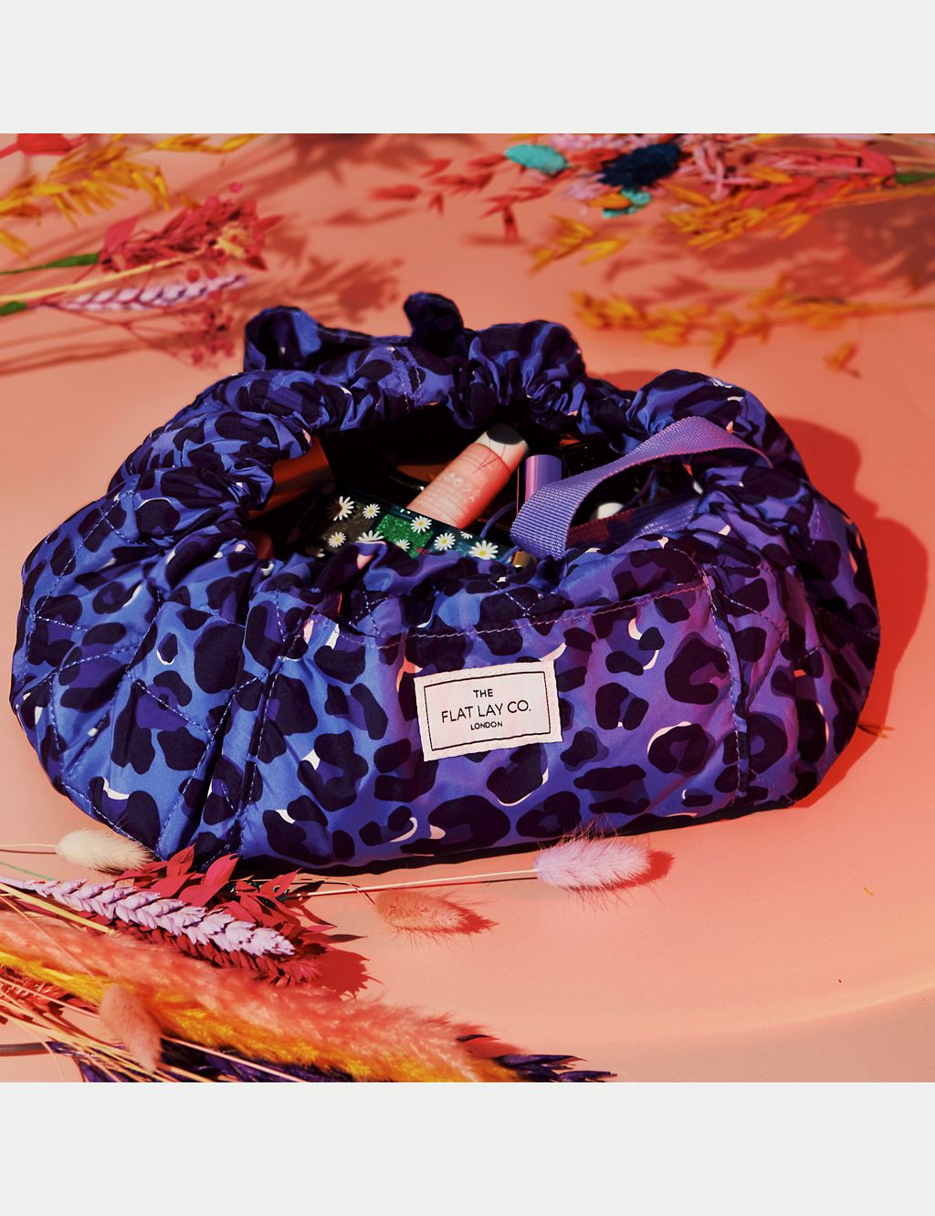 Blue Leopard Full Size Flat Lay Makeup Bag GOODS M&S   