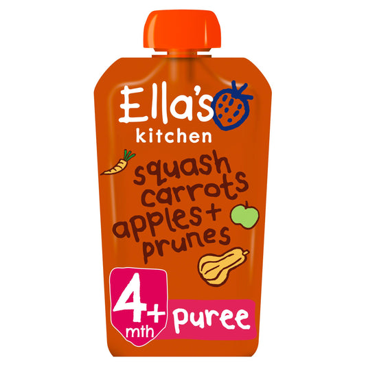 Ella's Kitchen Organic Butternut Squash, Carrots, Apples & Prunes Baby Food Pouch 4+ Months 120g baby meals Sainsburys   