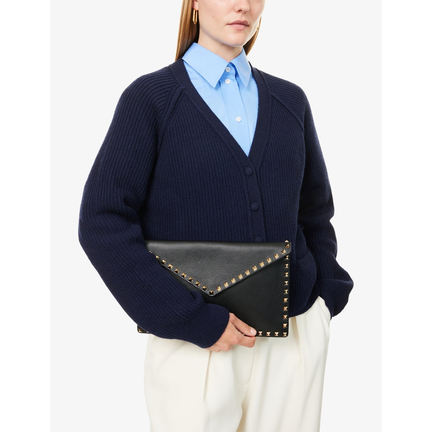Valentino Garavani Rockstud leather clutch bag 19cm (British brand)