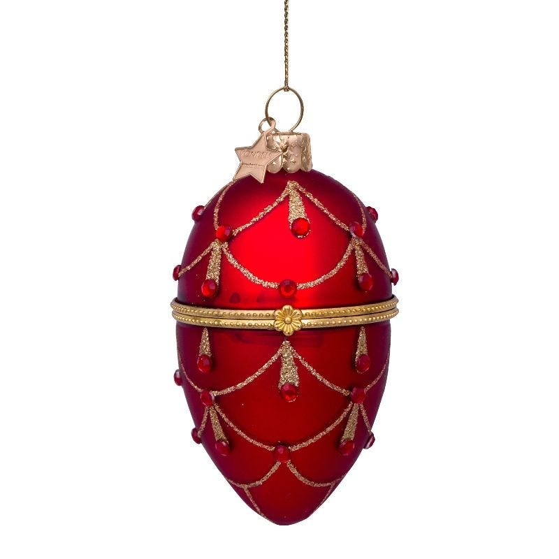 Glass jewelled egg Christmas decoration red, UK version