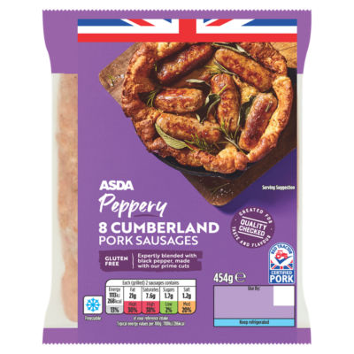 ASDA ASDA Peppery Cumberland Pork Sausages 8 Pack 454g- Buy online at McGrocer