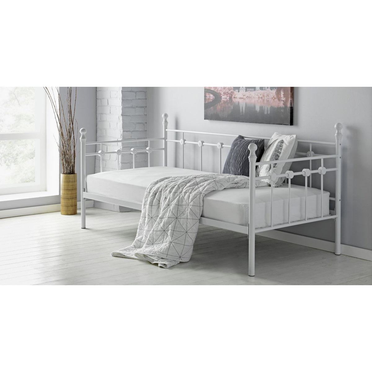 Argos metal day bed and mattress set in white - British product