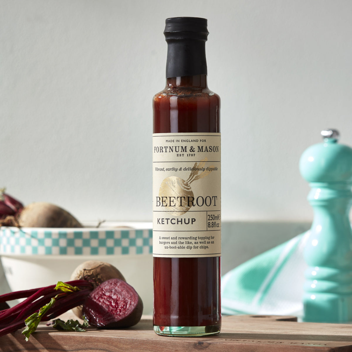 Beetroot ketchup 250ml bottle, imported from the UK