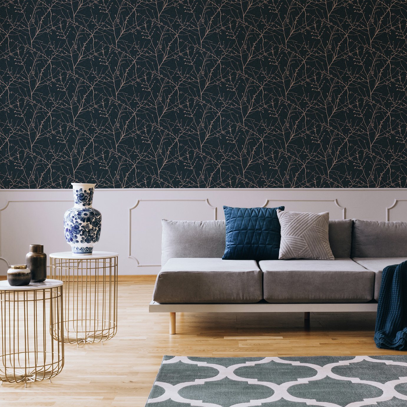 Superfresco Easy Innocence Navy wallpaper 10m roll (British brand)