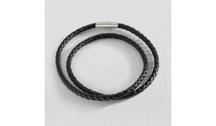 Revere black leather double plaited bracelet (British brand)