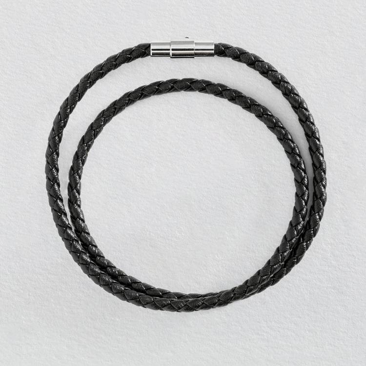 Revere black leather double plaited bracelet (British brand)