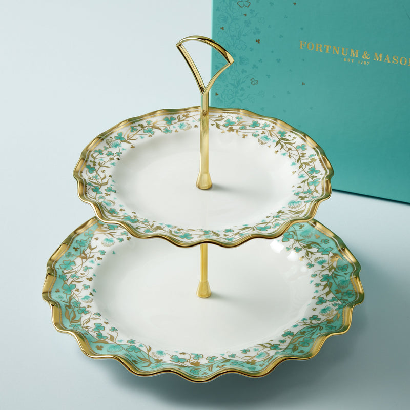 Fortnum's Cloverleaf bone china cake stand, hand-finished - British product
