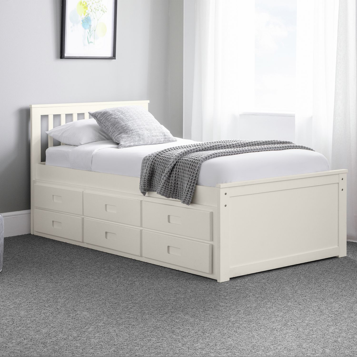 Julian Bowen Maisie guest bed with drawer in off white, UK version