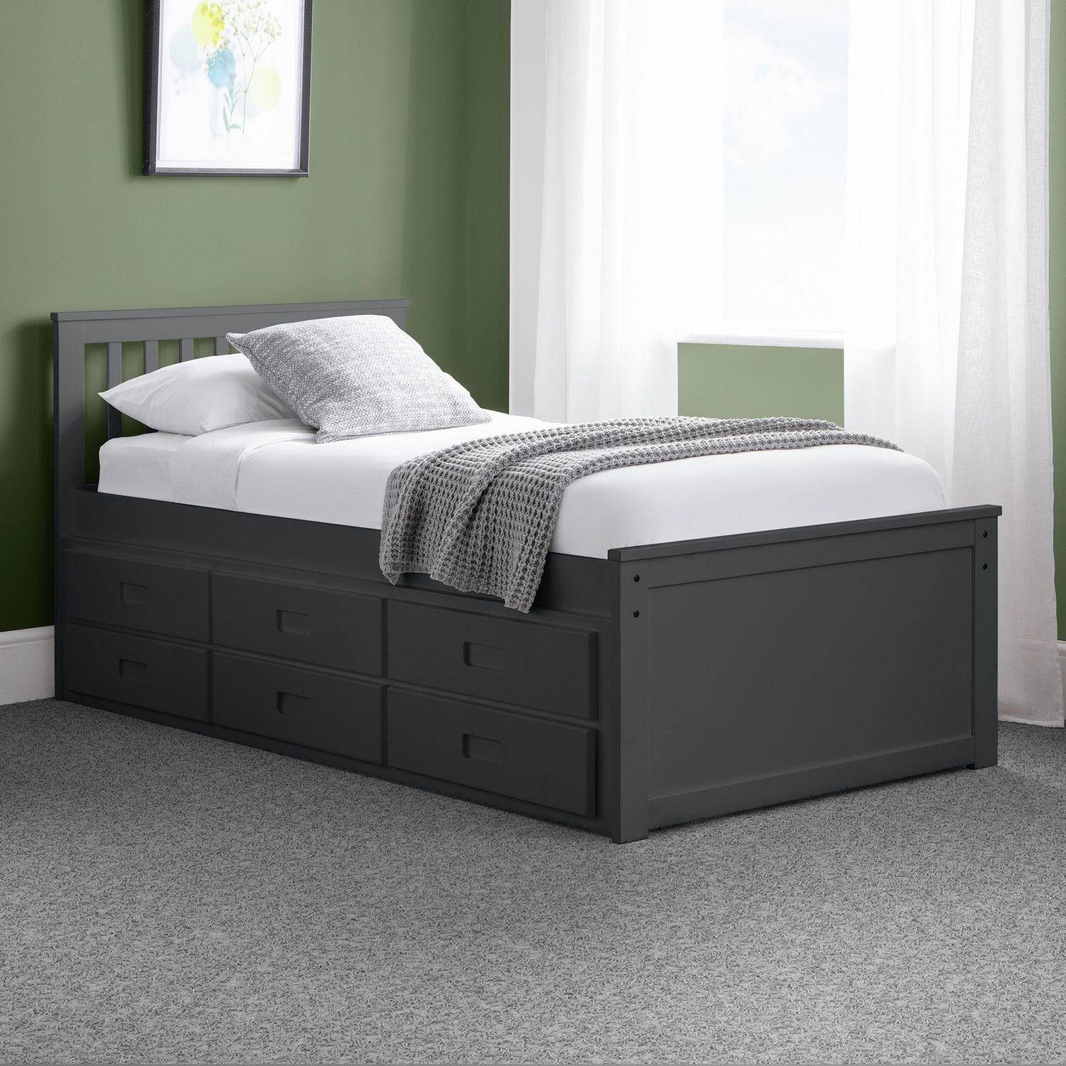 Julian Bowen Maisie guest bed with storage drawers in anthracite, UK version